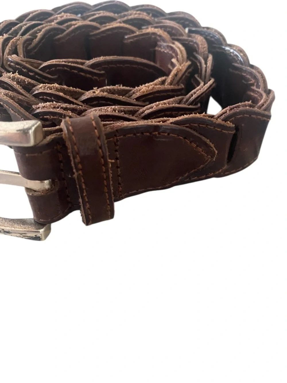 The Limited Braided Genuine Leather Belt with Brass Buckle - Brown